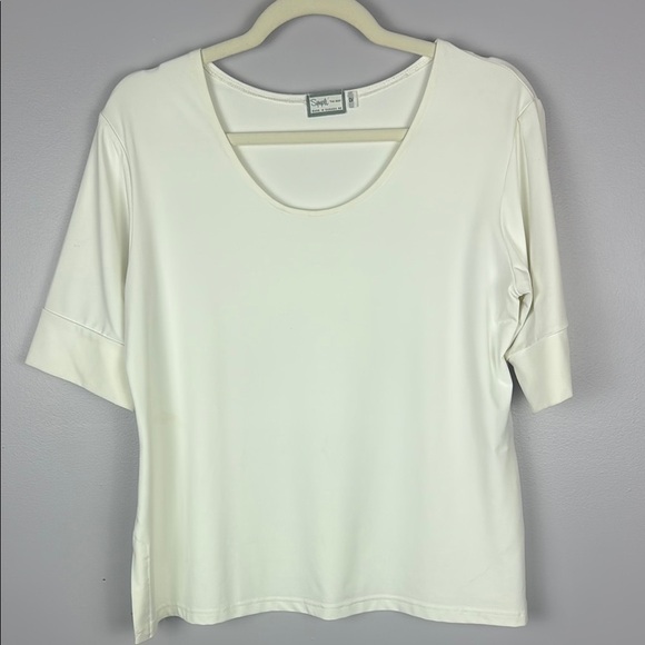 Sympli The Best White Fitted 3/4 Sleeve Top Size 12 - Picture 2 of 8